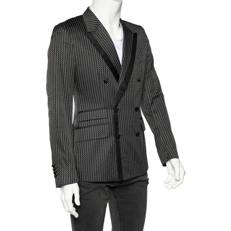 Pre Owned Dolce & Gabbana Grey Jacquard Wool Silk Double Breasted Blazer M