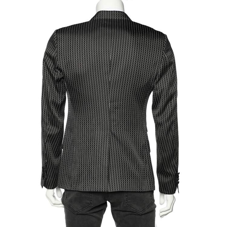Pre Owned Dolce & Gabbana Grey Jacquard Wool Silk Double Breasted Blazer M