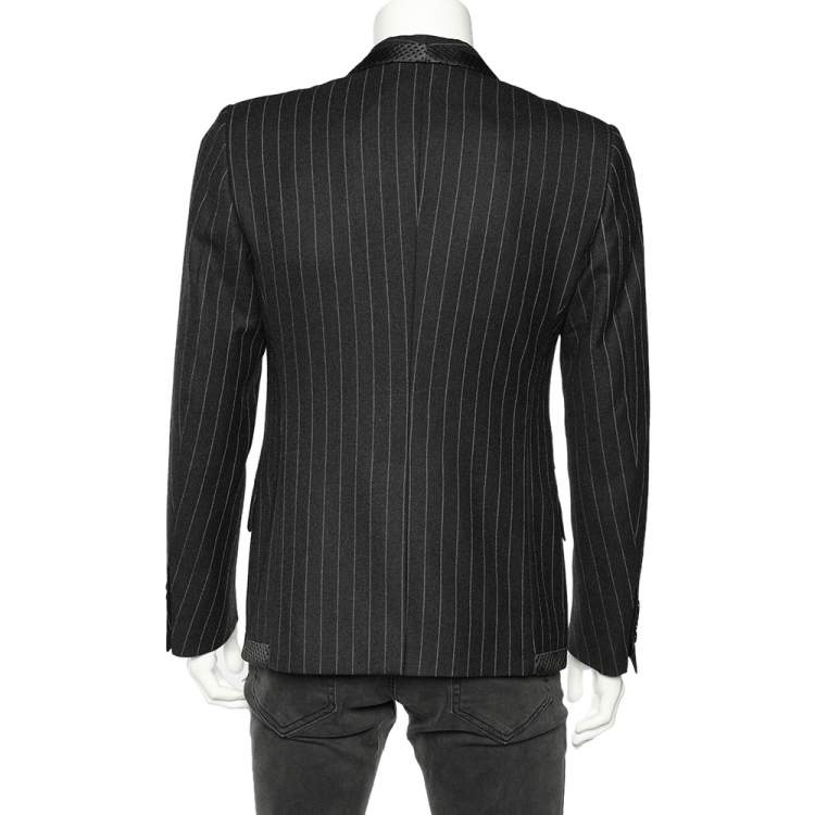 Pre Owned Dolce & Gabbana Charcoal Grey Striped Wool & Silk Trimmed Blazer M
