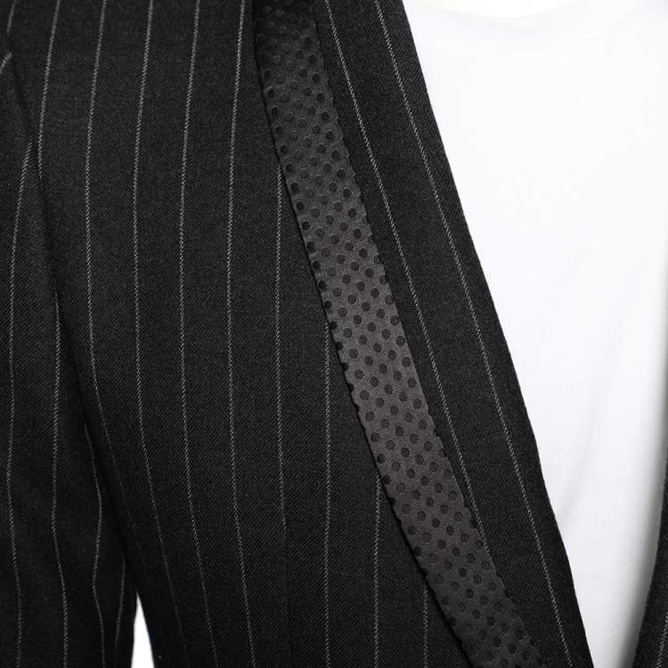 Pre Owned Dolce & Gabbana Charcoal Grey Striped Wool & Silk Trimmed Blazer M