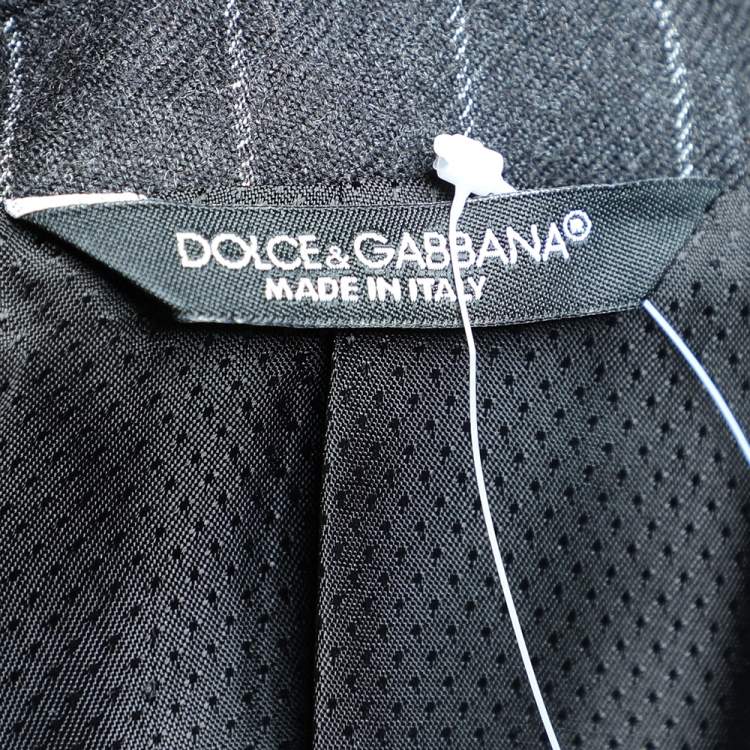 Pre Owned Dolce & Gabbana Charcoal Grey Striped Wool & Silk Trimmed Blazer M