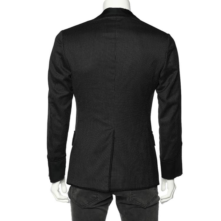 Pre Owned Dolce & Gabbana Black Polka Dotted Wool & Silk Trimmed Tuxedo Blazer S