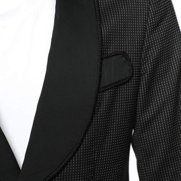Pre Owned Dolce & Gabbana Black Polka Dotted Wool & Silk Trimmed Tuxedo Blazer S