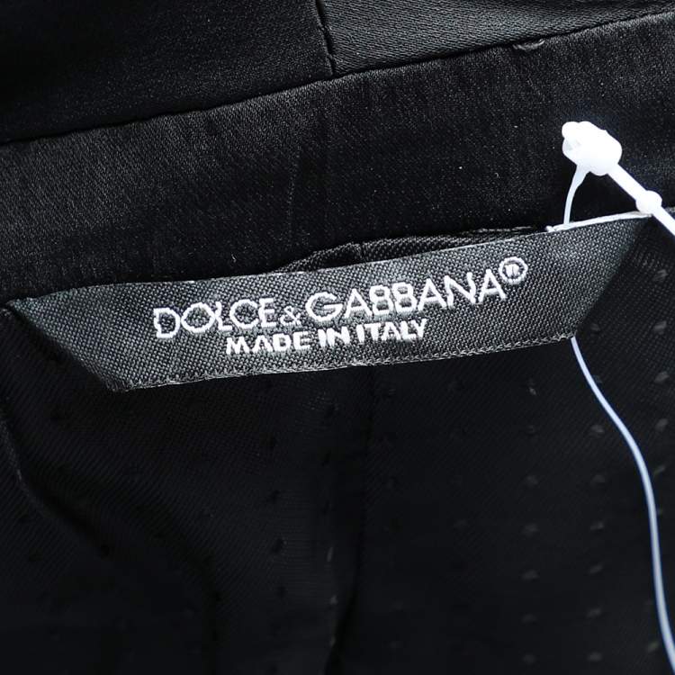 Pre Owned Dolce & Gabbana Black Polka Dotted Wool & Silk Trimmed Tuxedo Blazer S