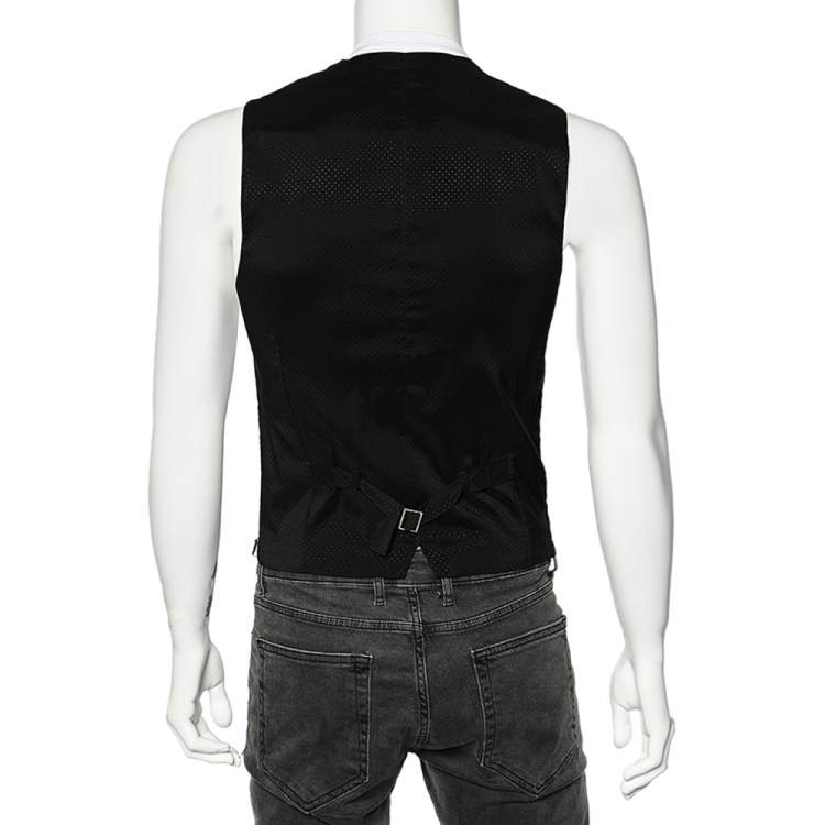 Pre Owned Dolce & Gabbana Monochrome Cotton Embroidered Trim Detailed Vest M