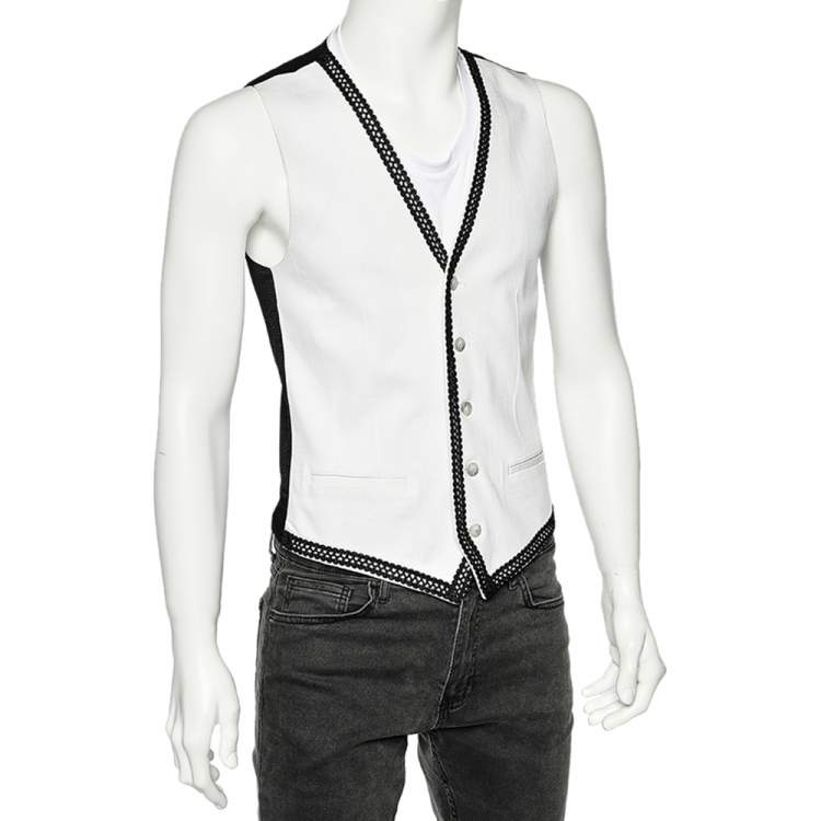 Pre Owned Dolce & Gabbana Monochrome Cotton Embroidered Trim Detailed Vest M