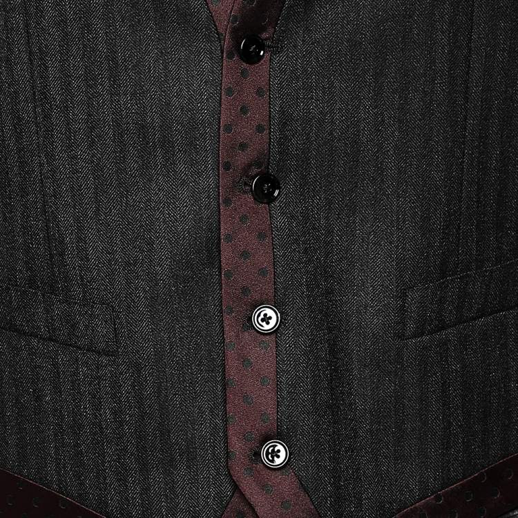 Pre Owned Dolce & Gabbana Charcoal Grey Wool & Silk Trimmed Vest M