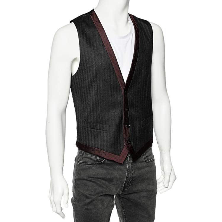 Pre Owned Dolce & Gabbana Charcoal Grey Wool & Silk Trimmed Vest M