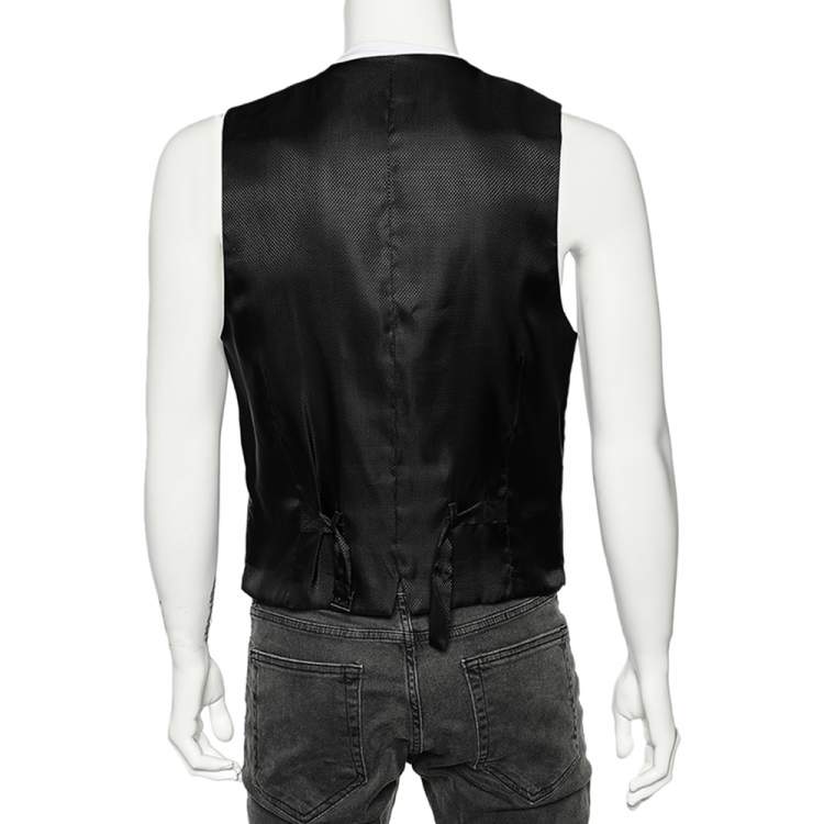 Pre Owned Dolce & Gabbana Charcoal Grey Wool & Silk Trimmed Vest M