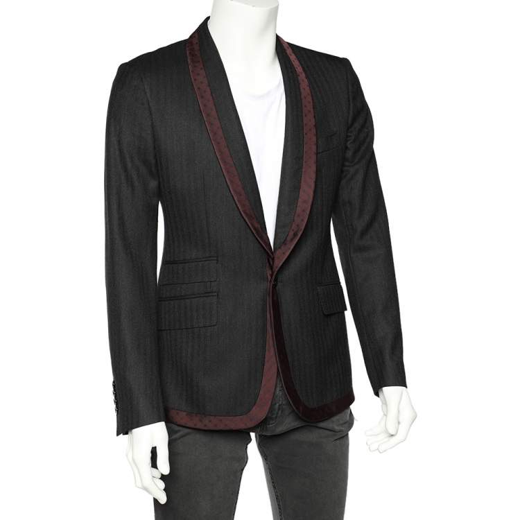Pre Owned Dolce & Gabbana Charcoal Grey Wool Contrast Trim Detailed Blazer M 