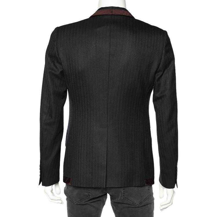Pre Owned Dolce & Gabbana Charcoal Grey Wool Contrast Trim Detailed Blazer M 