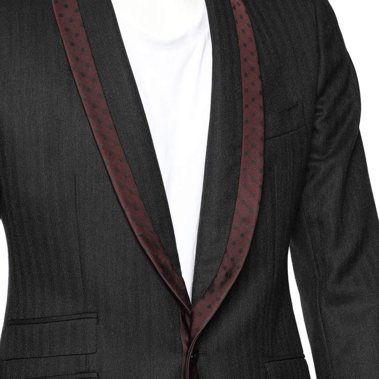 Pre Owned Dolce & Gabbana Charcoal Grey Wool Contrast Trim Detailed Blazer M 