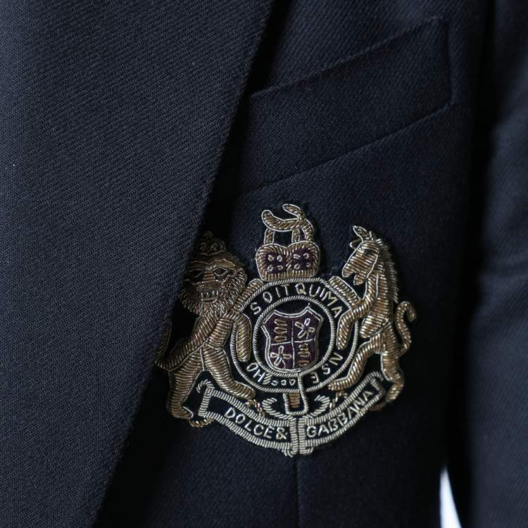 Pre Owned Dolce & Gabbana Midnight Blue Wool Logo Embroidered Single Breasted Blazer M 