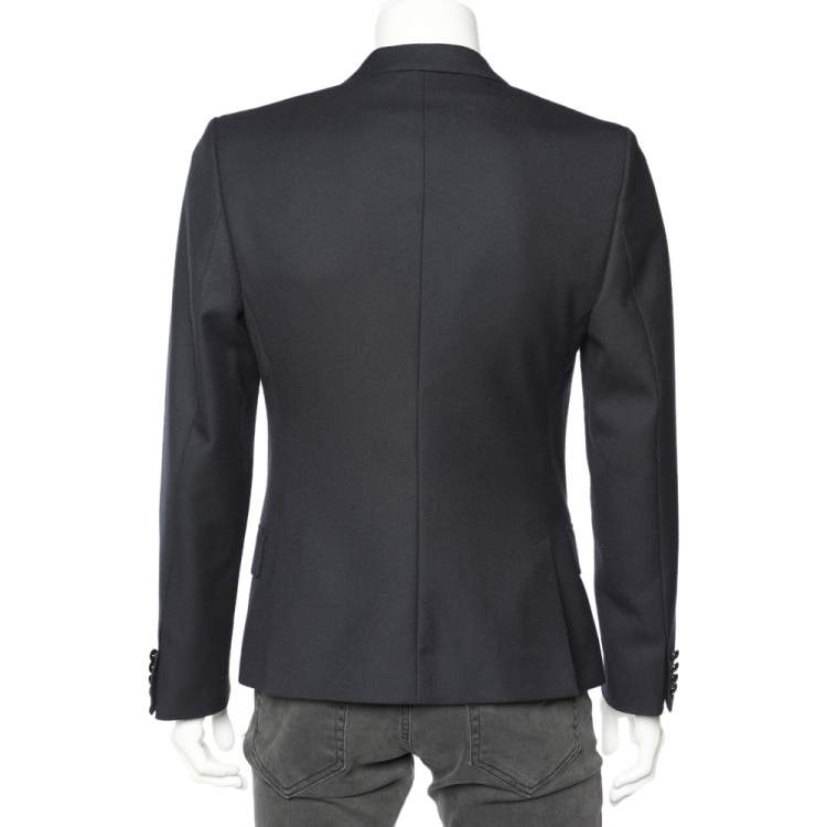 Pre Owned Dolce & Gabbana Midnight Blue Wool Logo Embroidered Single Breasted Blazer M 