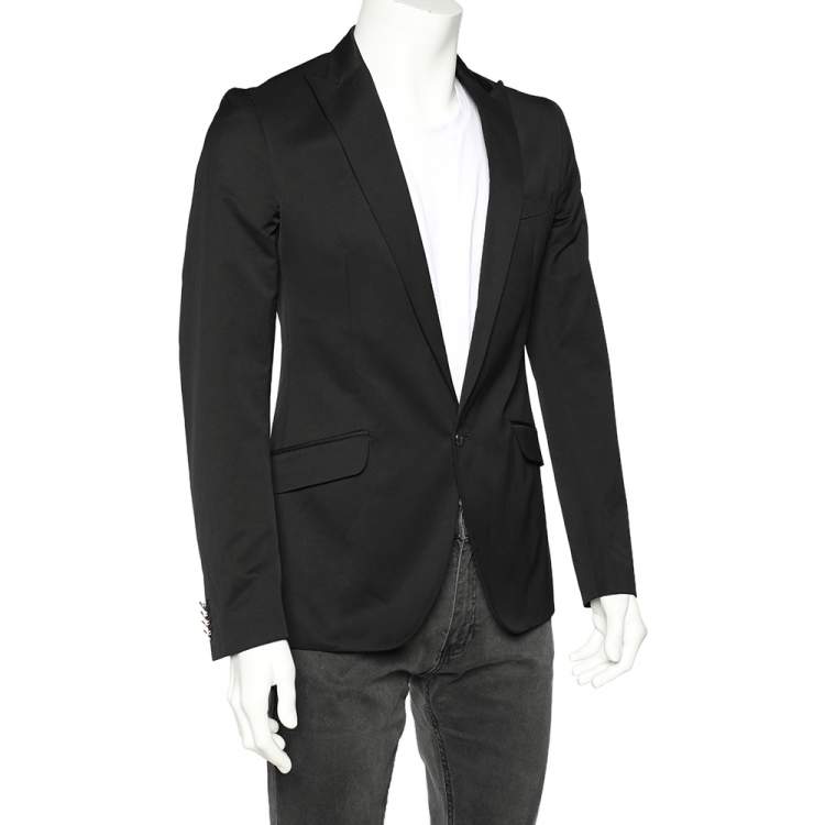 Pre Owned Dolce & Gabbana Black Coated Cotton Single Breasted Blazer S
