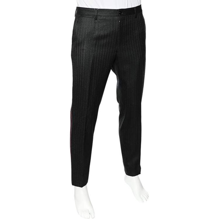 Pre Owned Dolce & Gabbana Charcoal Grey Wool Contrast Side Stripe Pants M
