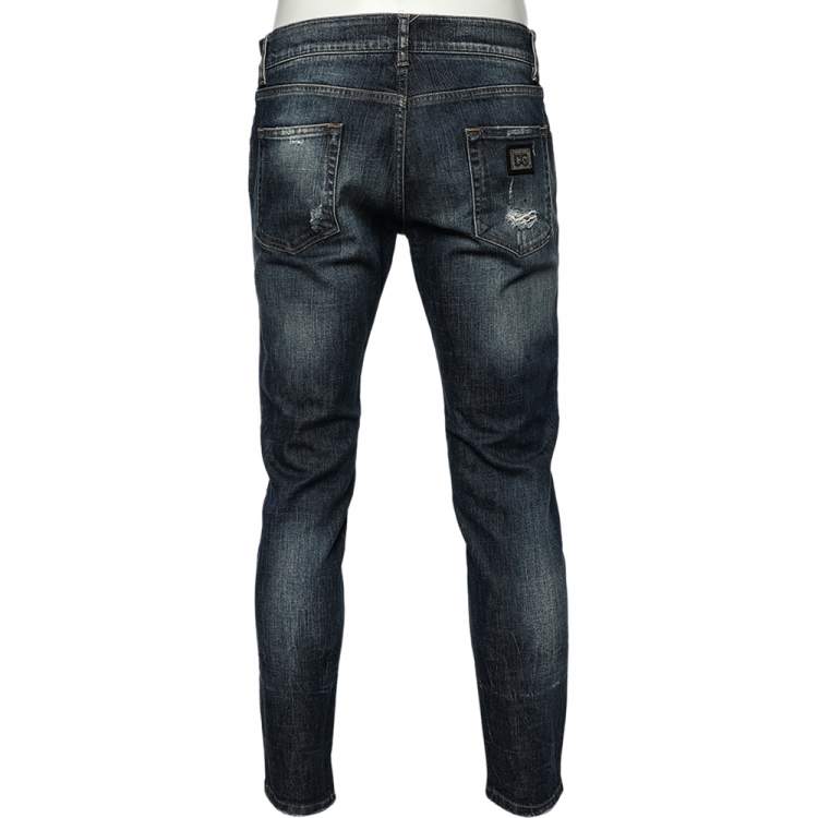 Pre Owned Dolce & Gabbana Blue Distressed Denim Gold Label Stretch Jeans XL