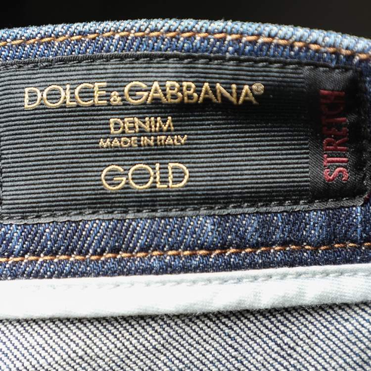 Pre Owned Dolce & Gabbana Blue Distressed Denim Gold Label Stretch Jeans XL