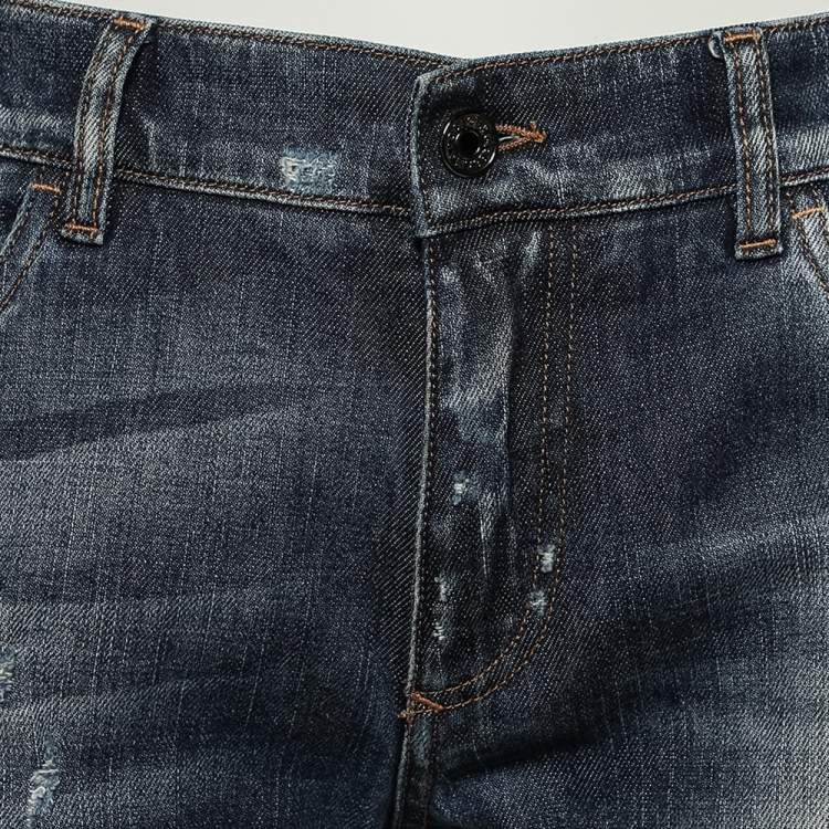 Pre Owned Dolce & Gabbana Blue Distressed Denim Gold Label Stretch Jeans XL