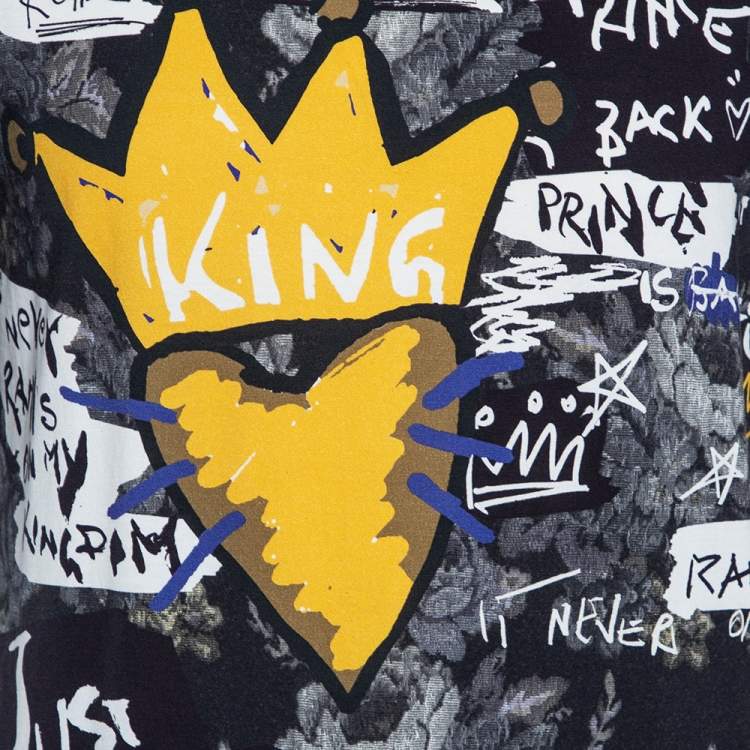 Pre Owned Dolce & Gabbana Grey Just Be Royal Print Cotton Long Crewneck T-Shirt S