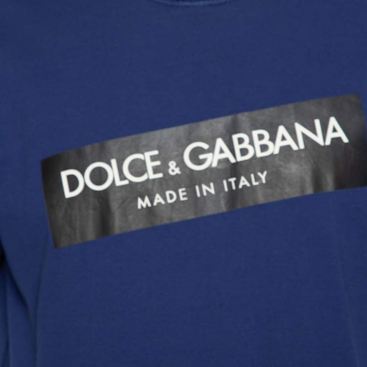 Pre Owned Dolce & Gabbana Blue Logo Printed Cotton Short Sleeve T-Shirt M