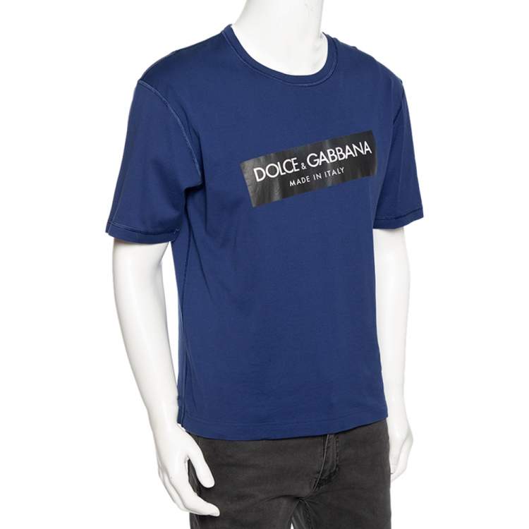 Pre Owned Dolce & Gabbana Blue Logo Printed Cotton Short Sleeve T-Shirt M