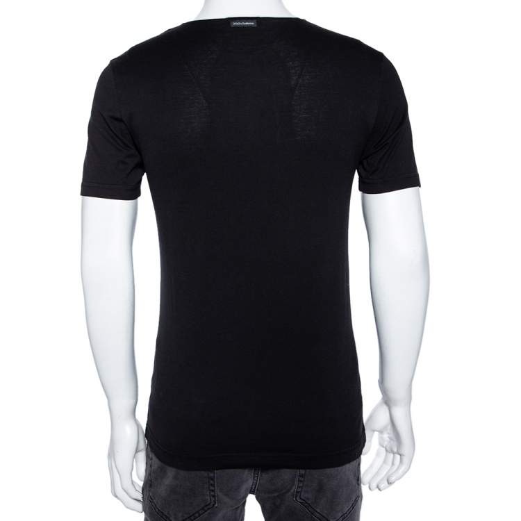 Pre Owned Dolce & Gabbana Black Cotton Contrast Trim Round Neck T-Shirt S