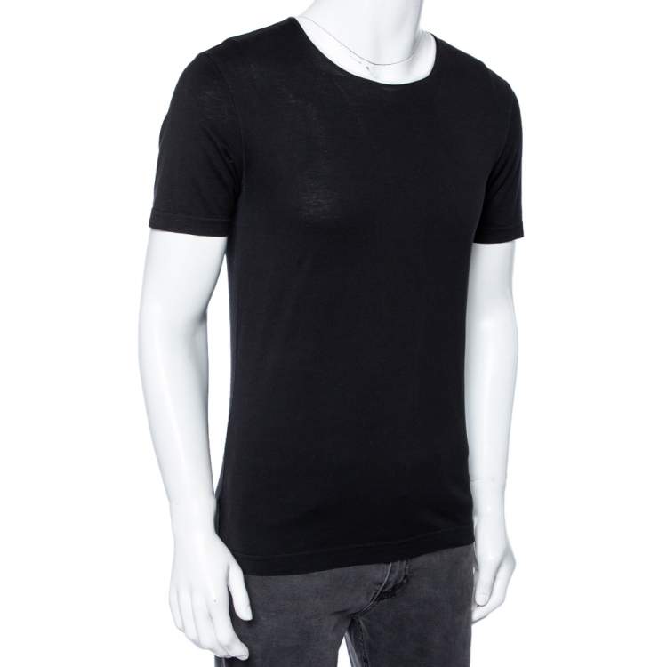 Dolce & Gabbana Black Cotton Contrast Trim Round Neck T
