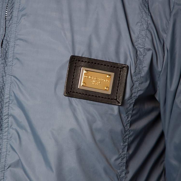 Pre Owned Dolce & Gabbana Blue Synthetic and Leather Trim Zip Front Jacket M