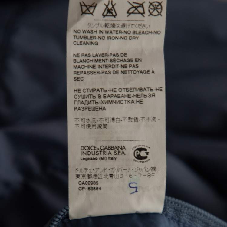 Pre Owned Dolce & Gabbana Blue Synthetic and Leather Trim Zip Front Jacket M