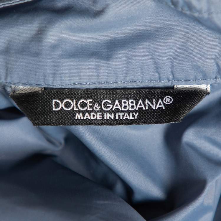 Pre Owned Dolce & Gabbana Blue Synthetic and Leather Trim Zip Front Jacket M