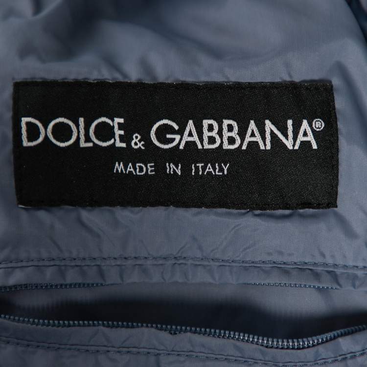 Pre Owned Dolce & Gabbana Blue Synthetic and Leather Trim Zip Front Jacket M