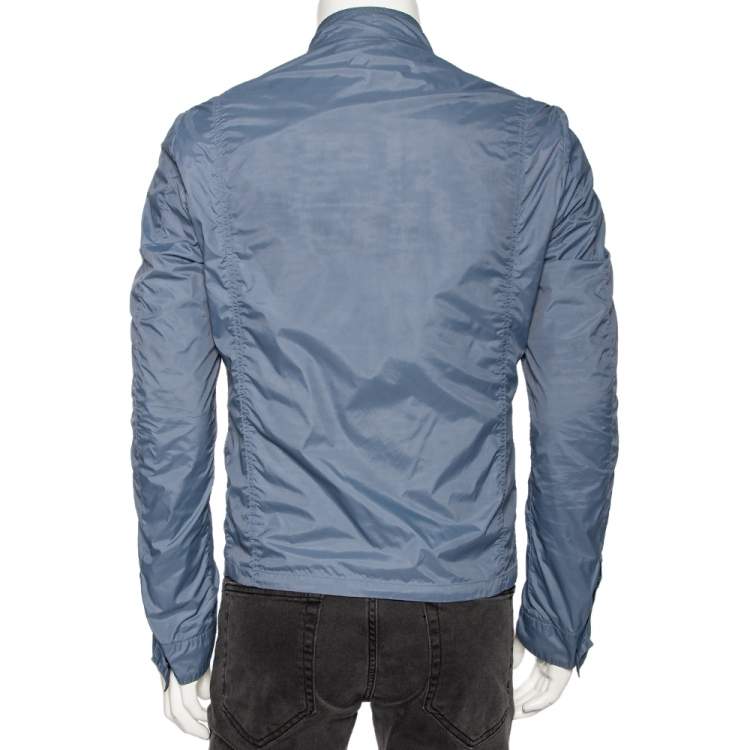 Pre Owned Dolce & Gabbana Blue Synthetic and Leather Trim Zip Front Jacket M