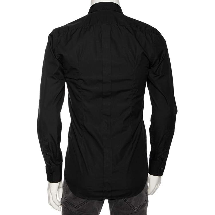 Pre Owned Dolce & Gabbana Black Cotton Pocket Detail Zip Front Slim Fit Shirt M