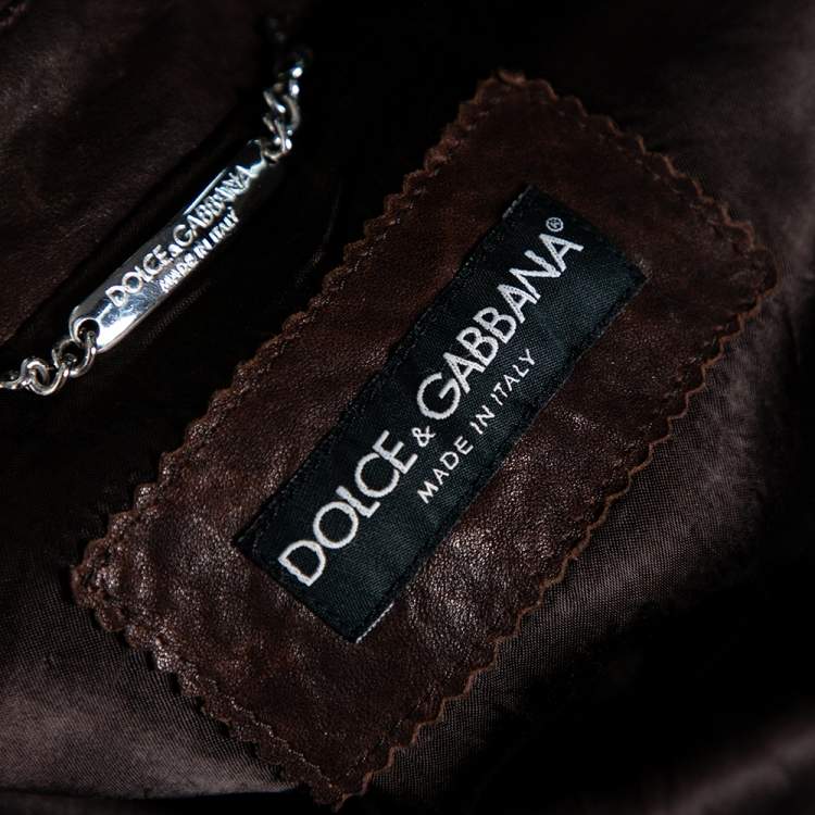 Pre Owned Dolce & Gabbana Vintage Brown Leather Zip Front Jacket M