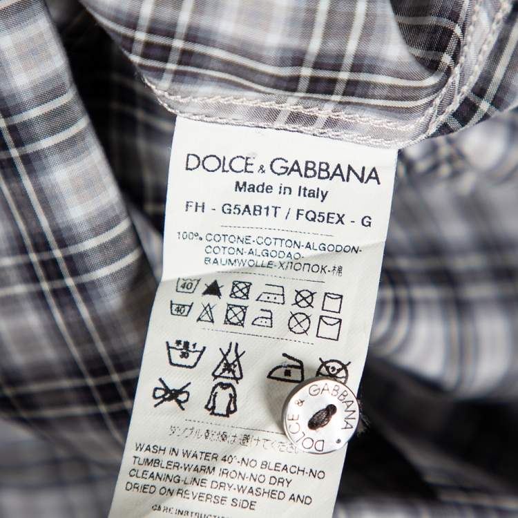 Pre Owned Dolce & Gabbana Grey Checkered Cotton Button Front Gold Label Shirt XL 