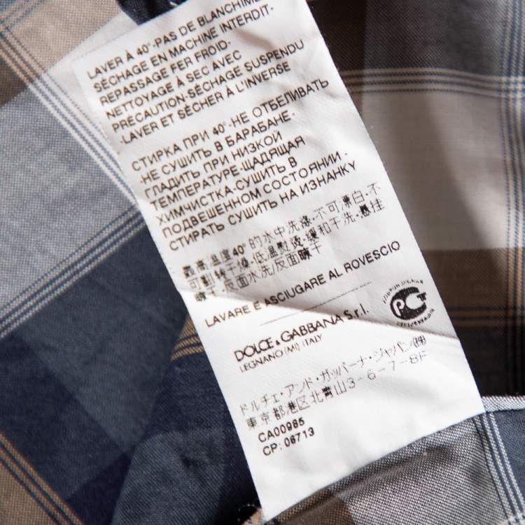 Pre Owned Dolce & Gabbana Blue & Brown Plaid Checked Cotton Gold Label Shirt XL