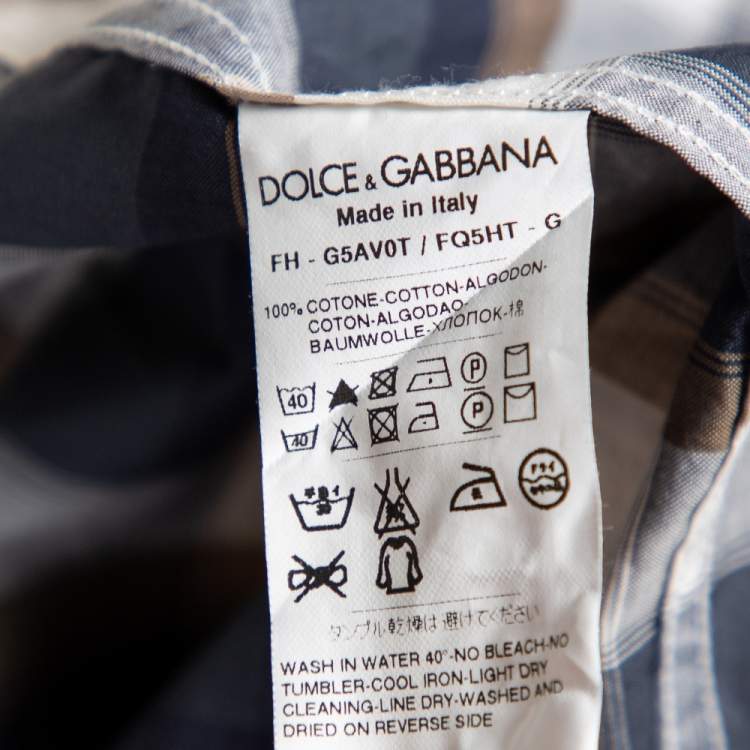 Pre Owned Dolce & Gabbana Blue & Brown Plaid Checked Cotton Gold Label Shirt XL