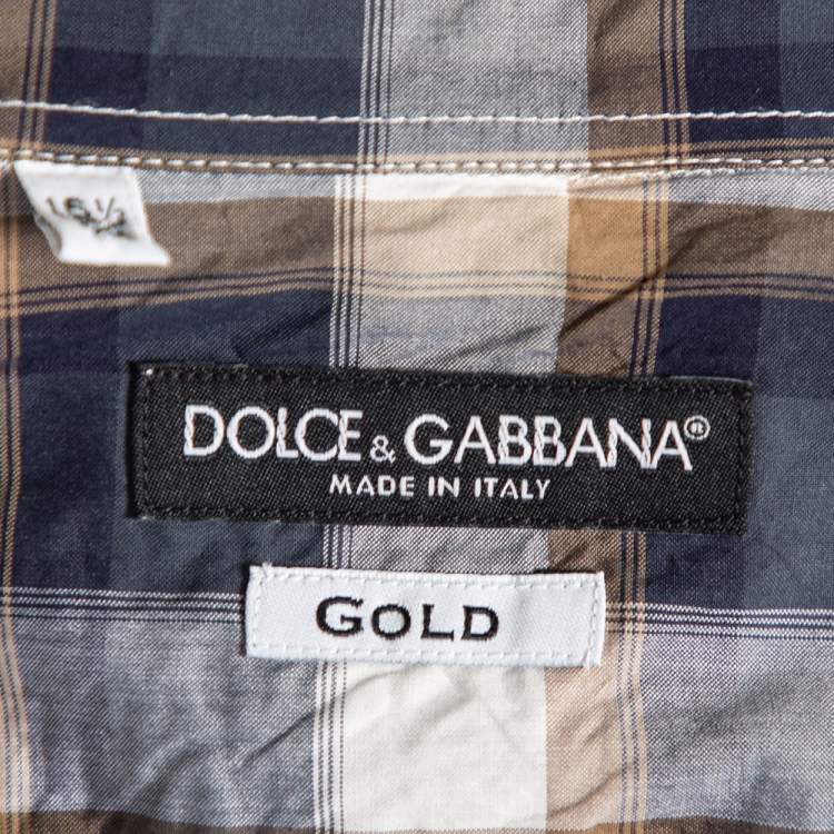 Pre Owned Dolce & Gabbana Blue & Brown Plaid Checked Cotton Gold Label Shirt XL