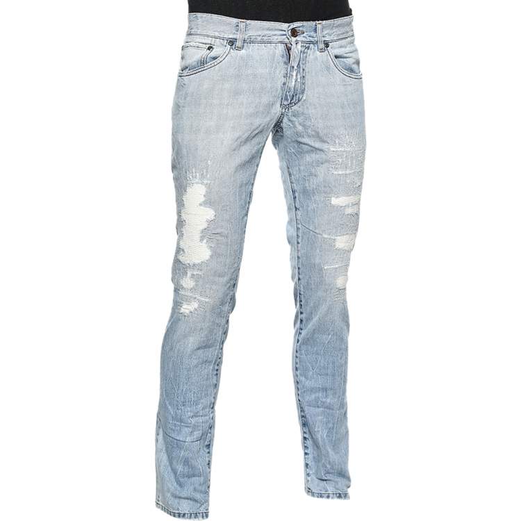 Pre Owned Dolce & Gabbana Blue Distressed Denim 14 Gold Fit Jeans S