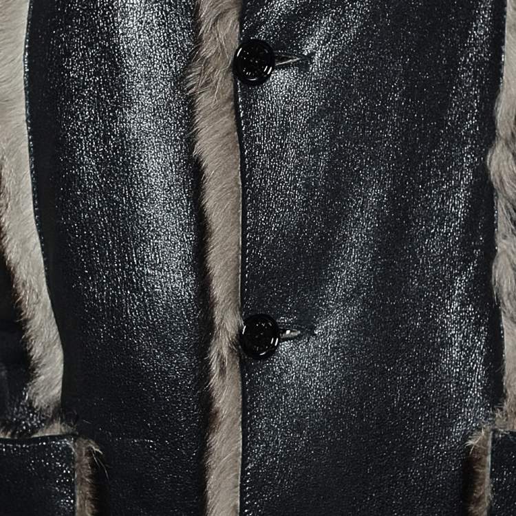 Pre Owned Dolce & Gabbana Black Leather & Fur Reversible Button Front Coat XL