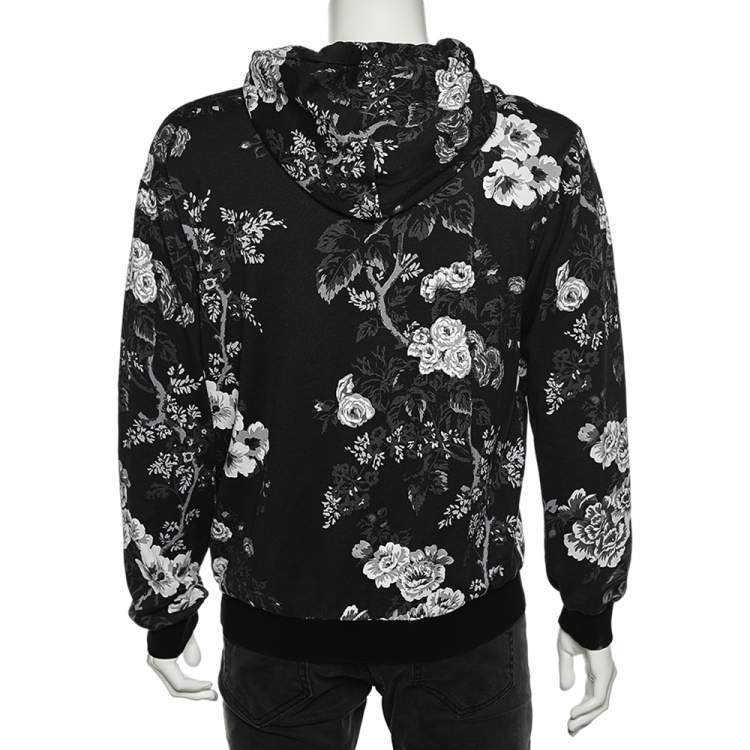 Pre Owned Dolce & Gabbana Monochrome Floral Printed Cotton Knit Hoodie L