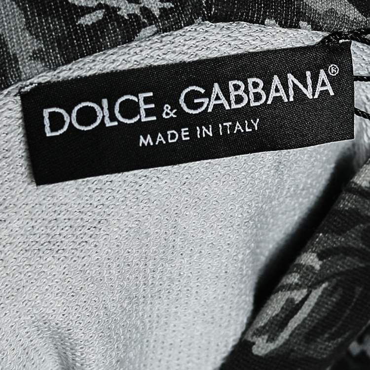 Pre Owned Dolce & Gabbana Monochrome Floral Printed Cotton Knit Hoodie L
