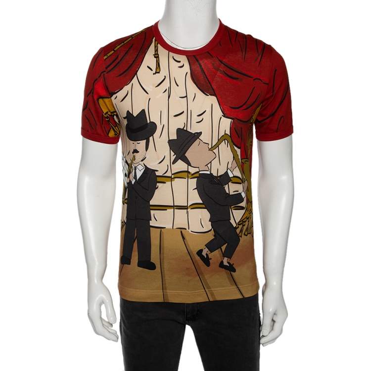 Pre Owned Dolce & Gabbana Red Musical Printed Cotton Crewneck T-Shirt M