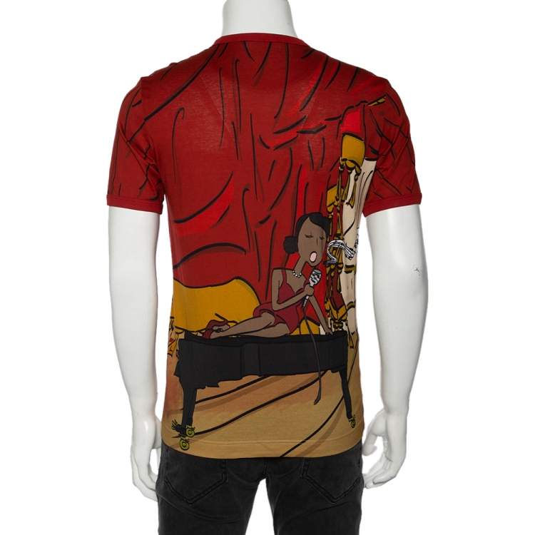 Pre Owned Dolce & Gabbana Red Musical Printed Cotton Crewneck T-Shirt M
