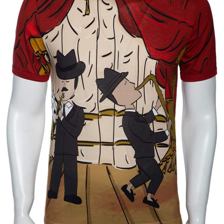 Pre Owned Dolce & Gabbana Red Musical Printed Cotton Crewneck T-Shirt M