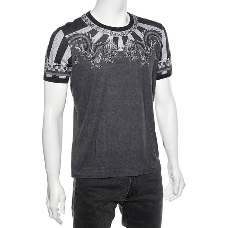 Dolce & Gabbana Grey Dragon Printed Cotton Crewneck T-Shirt L