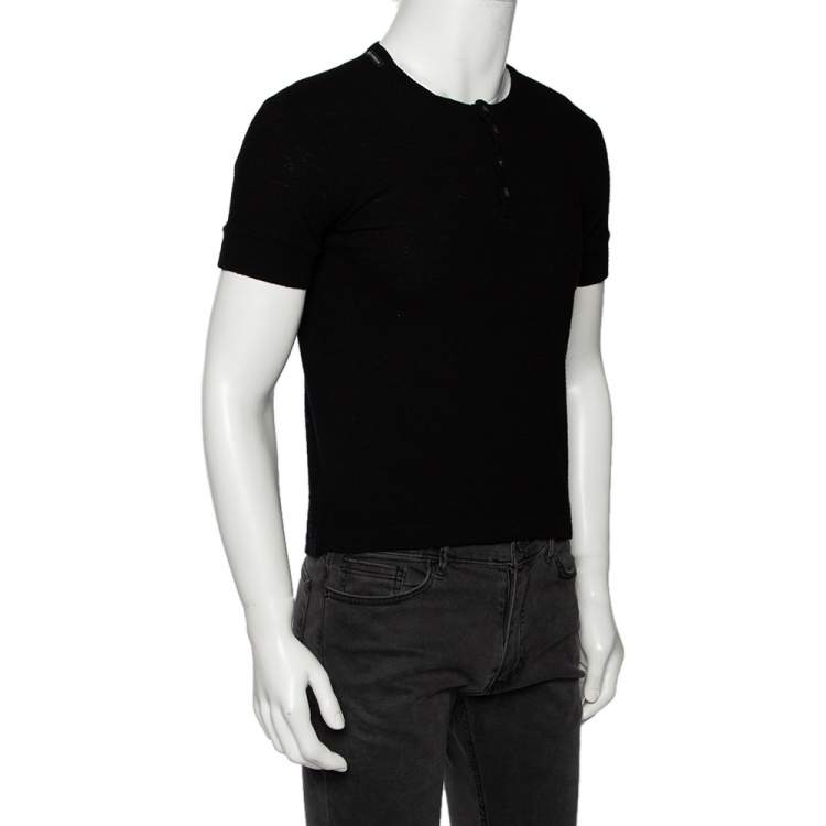 Pre Owned Dolce & Gabbana Black Wool Short Sleeve Polo T-Shirt S