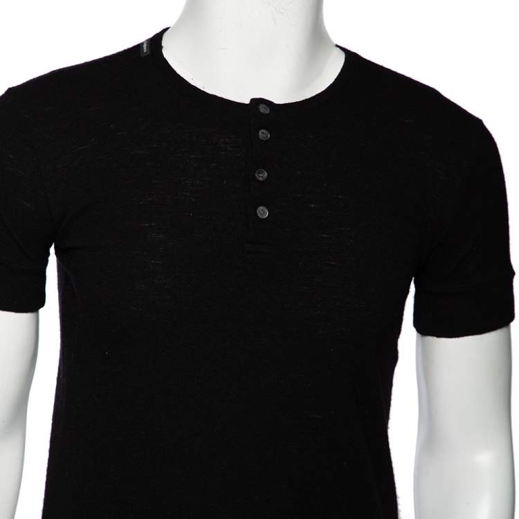 Pre Owned Dolce & Gabbana Black Wool Short Sleeve Polo T-Shirt S