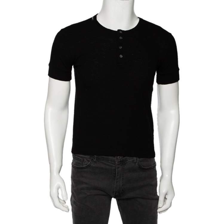 Pre Owned Dolce & Gabbana Black Wool Short Sleeve Polo T-Shirt S